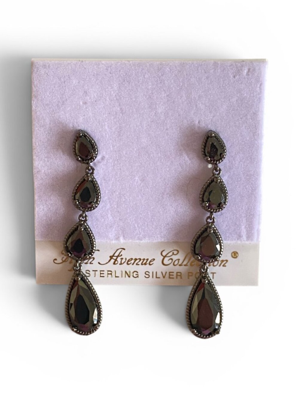 Fifth Avenue Black Cubic Zirconia Teardrop Drop Dangle Earrings Sterling Posts